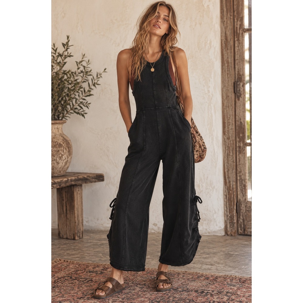Anthropologie Daily Practice Horizon Wide Leg Jumpsuit Size XS Seamed Barrel